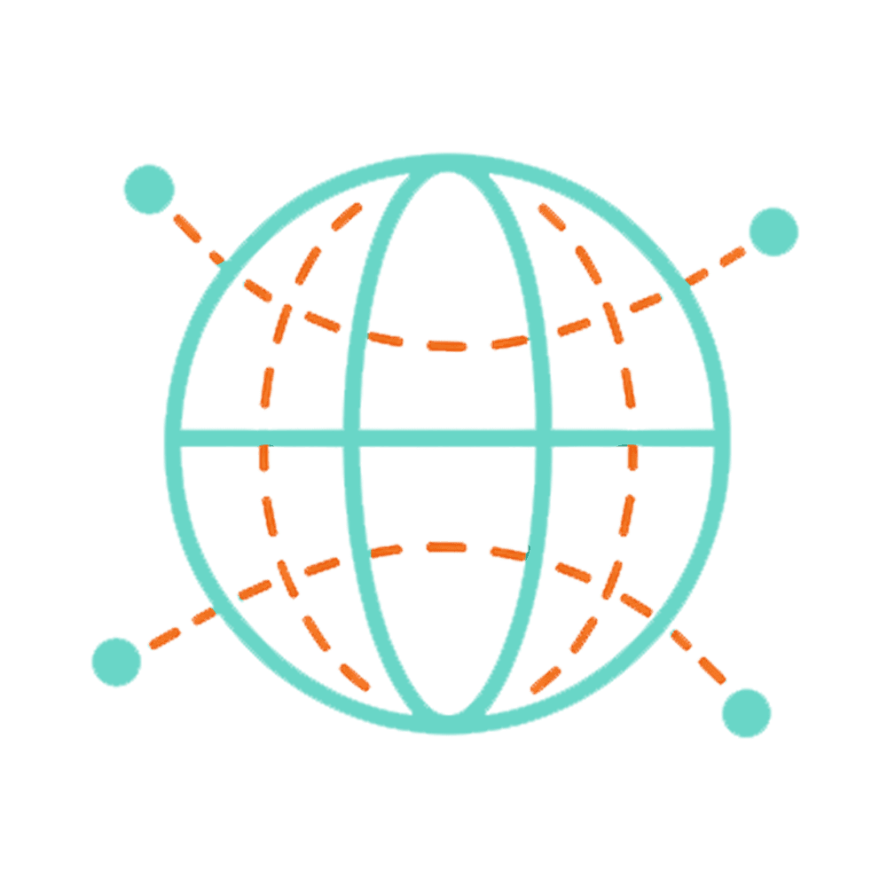 Globe with routes radiating to points worldwide